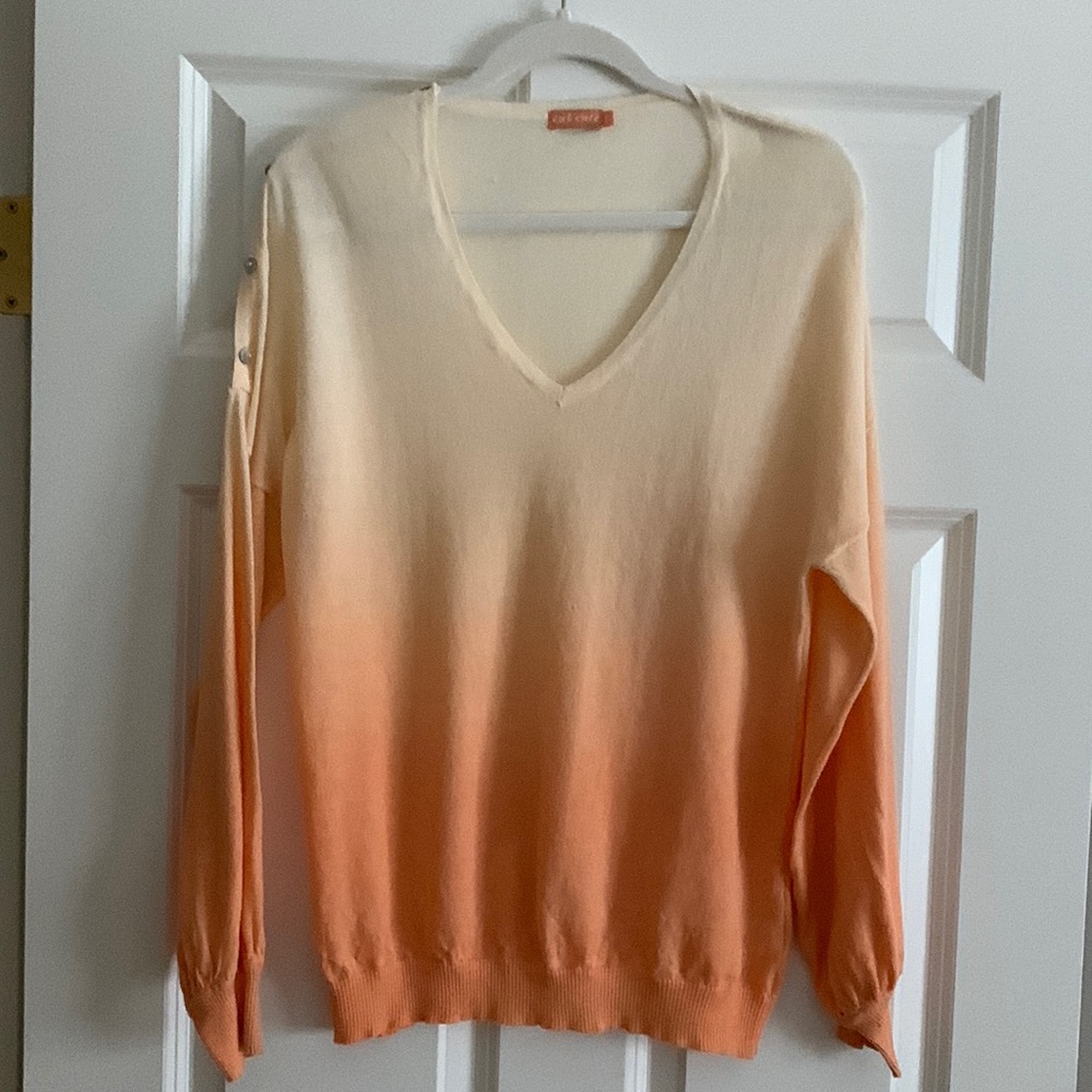 Boutique Semi Sheer two tone Coral/Orange Raglan Sleeve over-sized VNeck Sweater